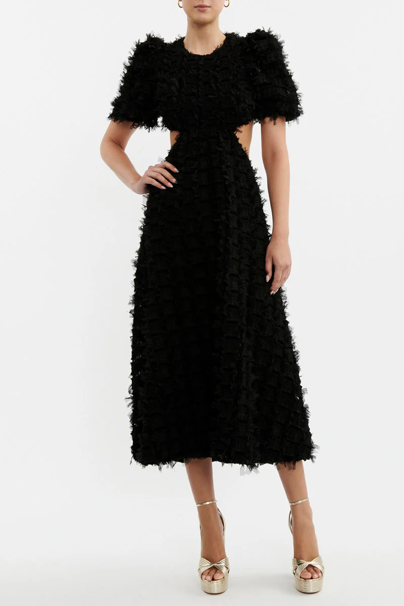 Cherie Amour Puff Sleeve Midi Dress Black - Image 2